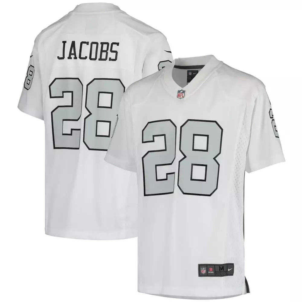 Josh Jacobs 28 Las Vegas Raiders Jersey White Men Authentic Black Silver Rush Game