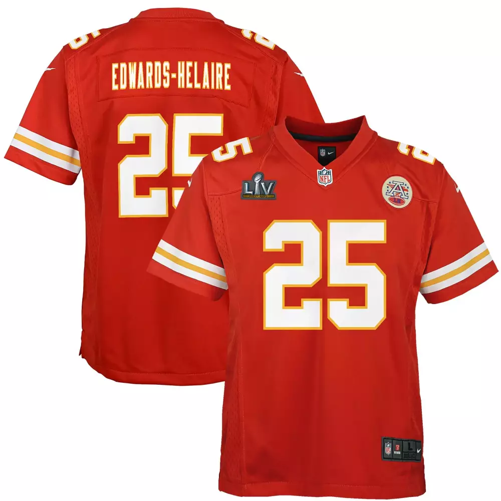 Clyde Edwards 25 Jersey Red Kansas City Chiefs Super Bowl Liv Men White Yellow Game
