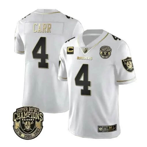 Derek Carr 4 Raiders Jersey White Men Replica Black Gold Vapor Stitched