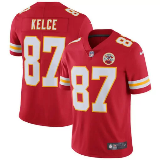 Travis Kelce 87 Jersey Red Kansas City Chiefs Men Authentic White Gold Vapor Stitched