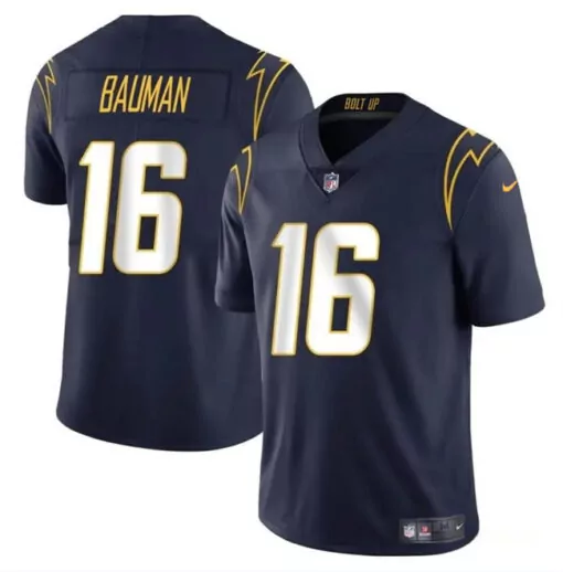 Casey Bauman 16 Jersey Navy Los Angeles Chargers Men Fútbol Americano Yellow White