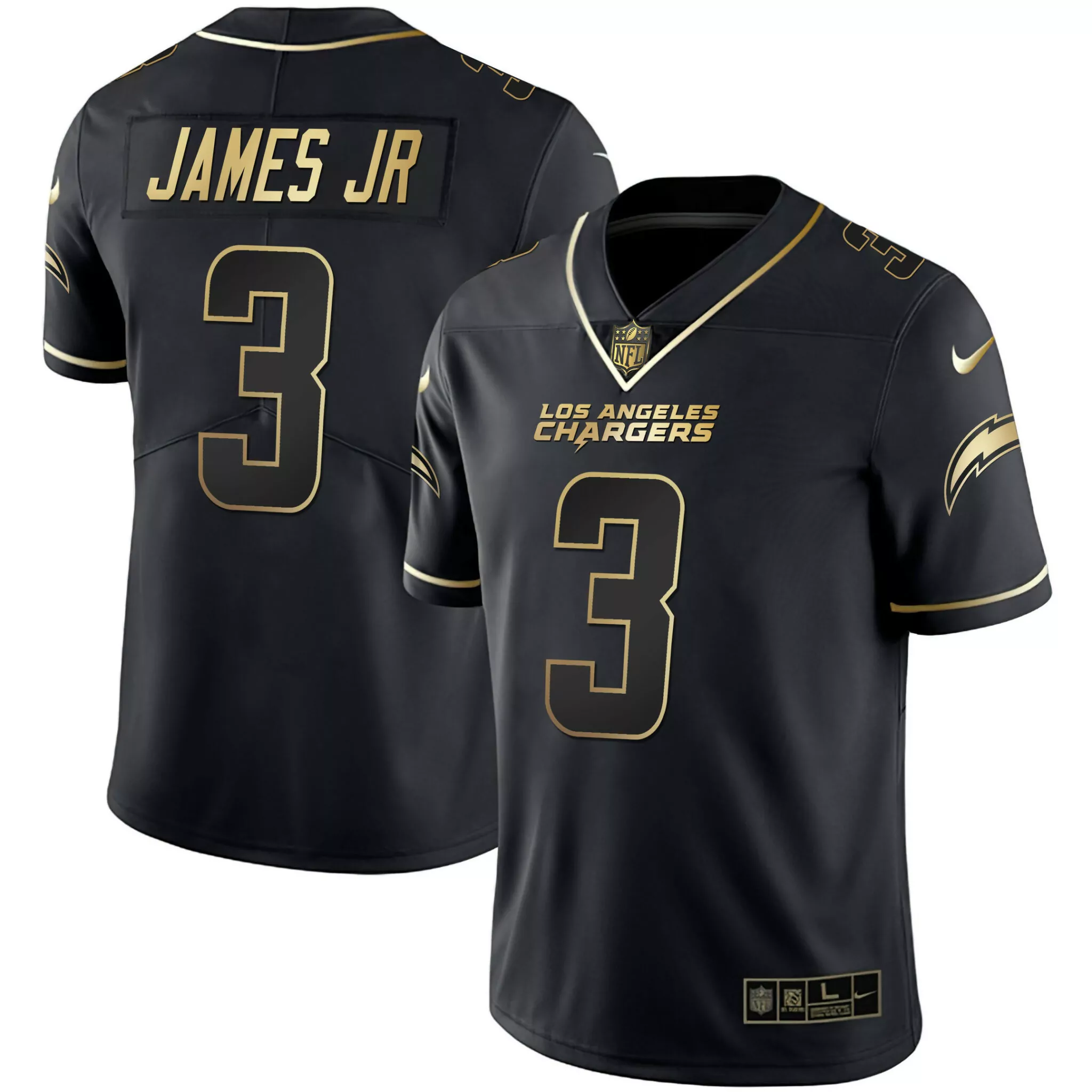 Derwin James 3 Jersey Black Los Angeles Chargers Men Gold All Stitched