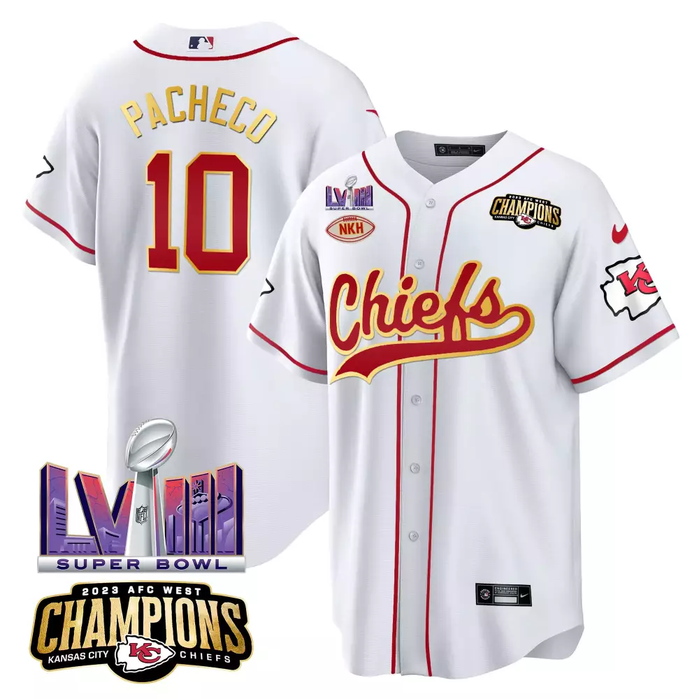 Isiah Pacheco 10 Jersey White Super Bowl Lvii Champions Kansas City Chiefs AFC West 2023
