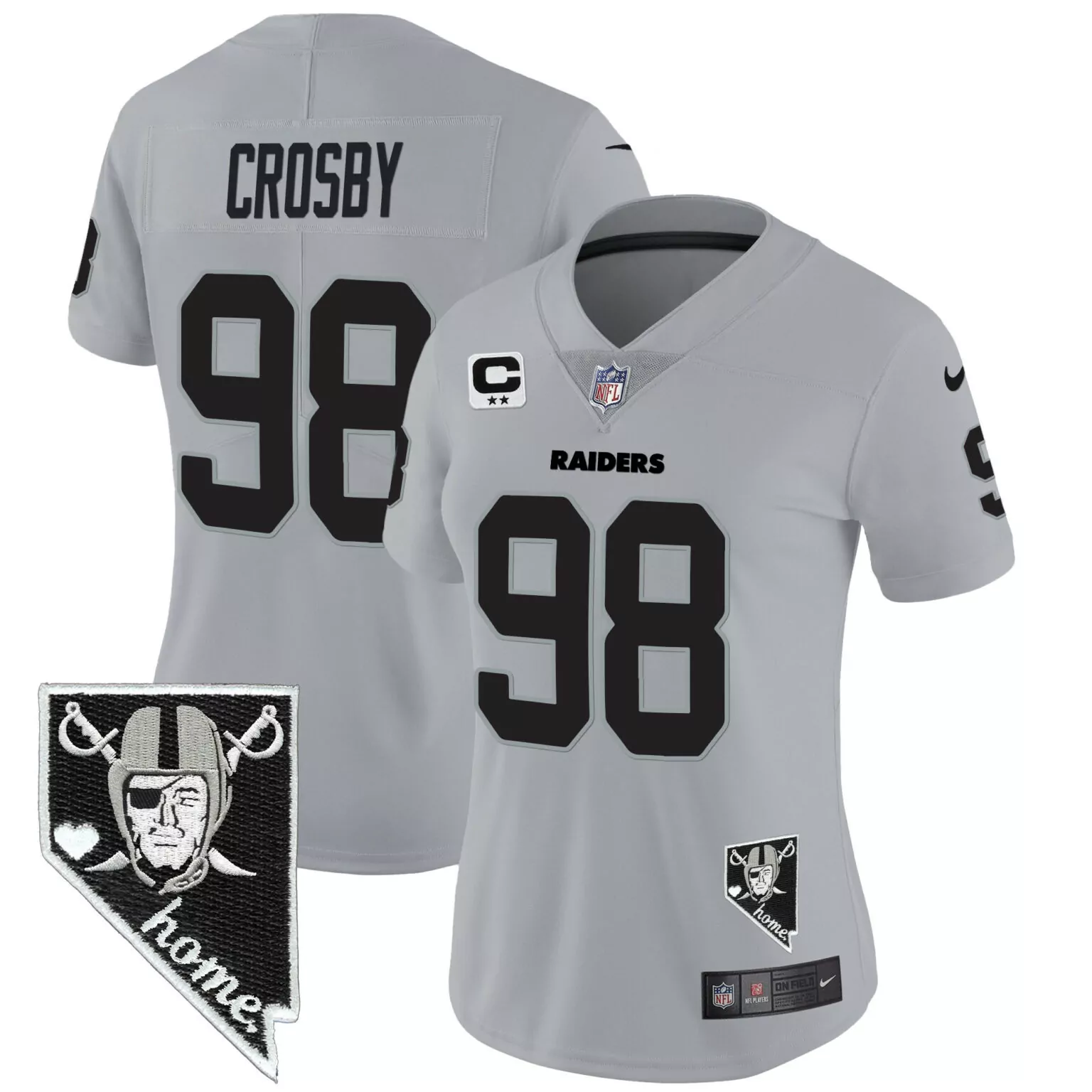 Maxx Crosby 98 Raiders Jersey Silver Nevada Home Women Taped Alternate Black All