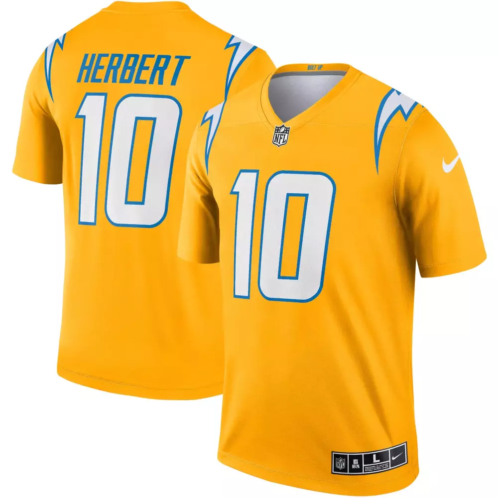 Justin Herbert 10 Chargers Jersey Yellow Men Official Alternate Blue White