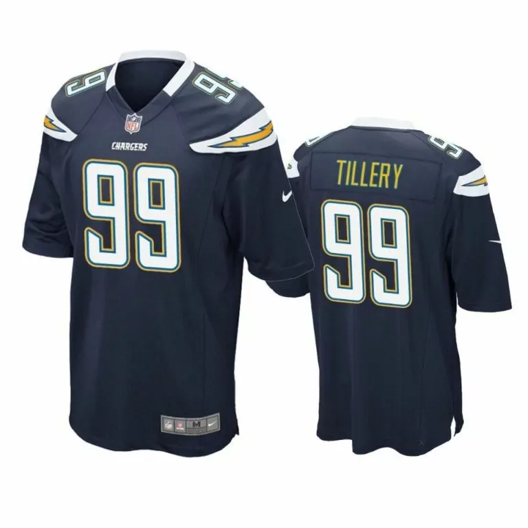 Jerry Tillery 99 Chargers Jersey Navy Blue Men NFL White Yellow Game