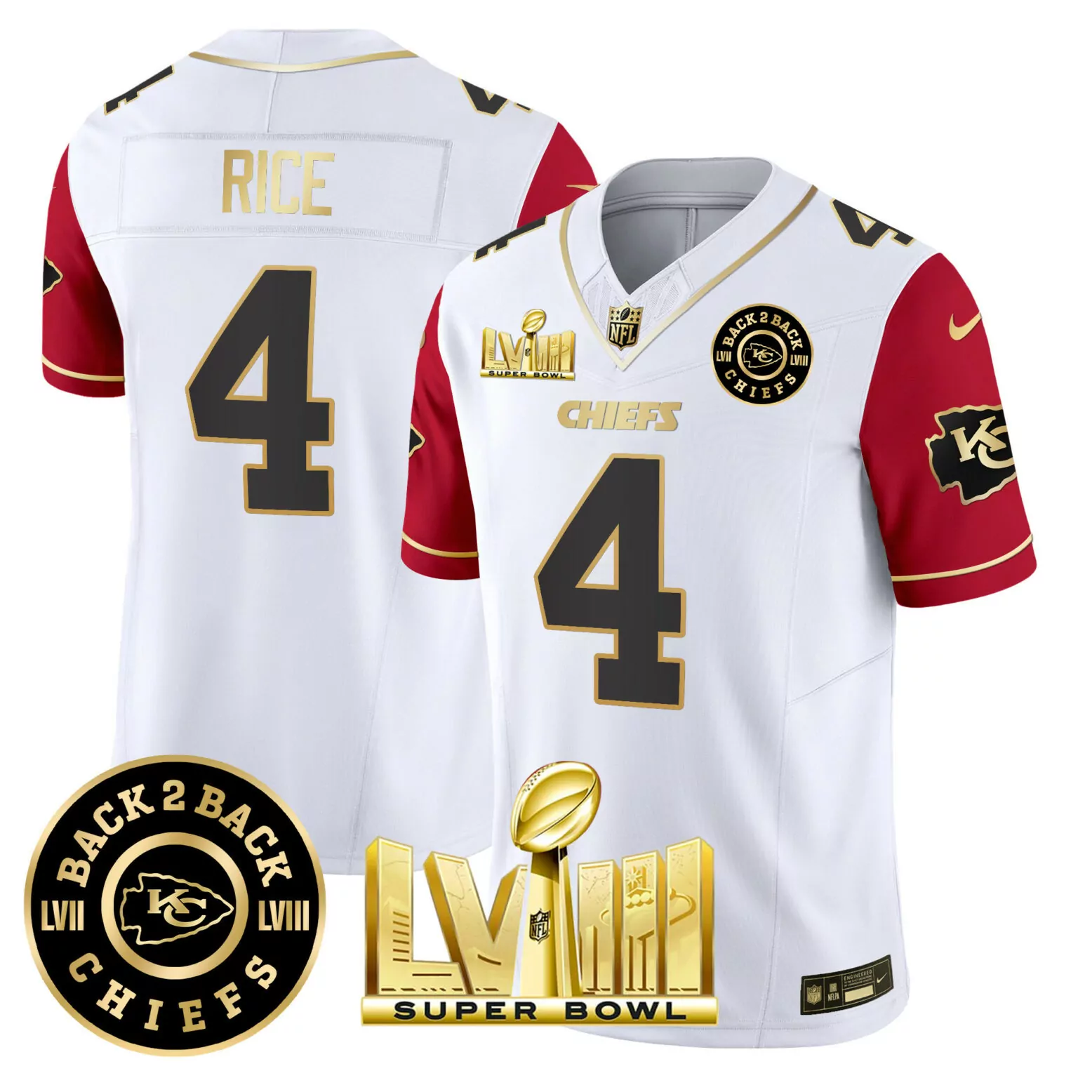 Rashee Rice 4 Chiefs Jersey White Super Bowl Lviii Champions Men Player Alternate