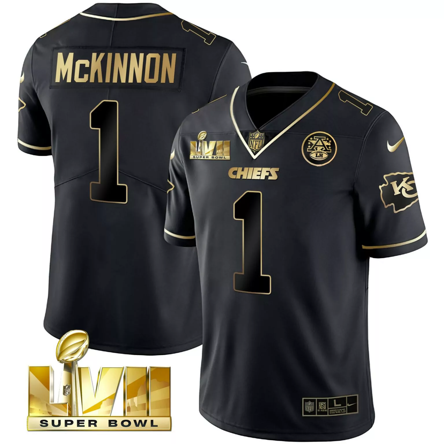Jerick Mckinnon 1 Jersey Black Super Bowl Lviii Kansas City Chiefs Men Gold Vapor