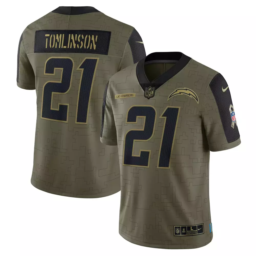 Ladainian Tomlinson 21 Chargers Jersey Olive Green Salute To Service Player's Association