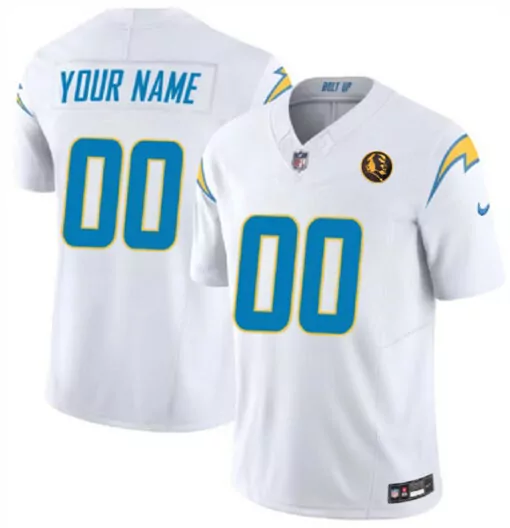 Custom Los Angeles Chargers Jersey White Bolt Up Men Powder Blue Navy Gold Vapor