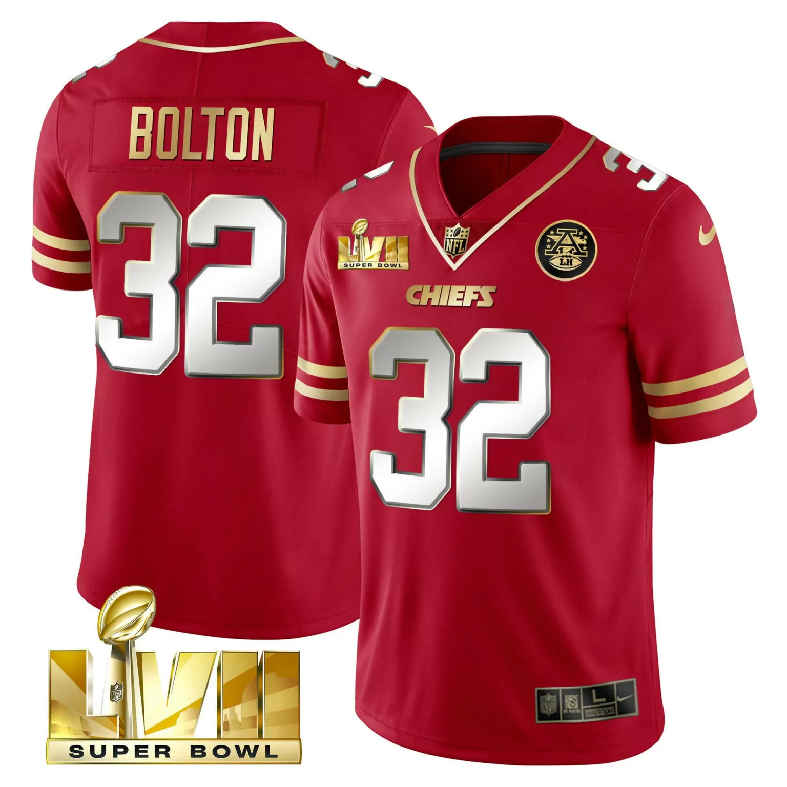 Nick Bolton 32 Chiefs Jersey Red Super Bowl Lvii Men Gold White All Stitched