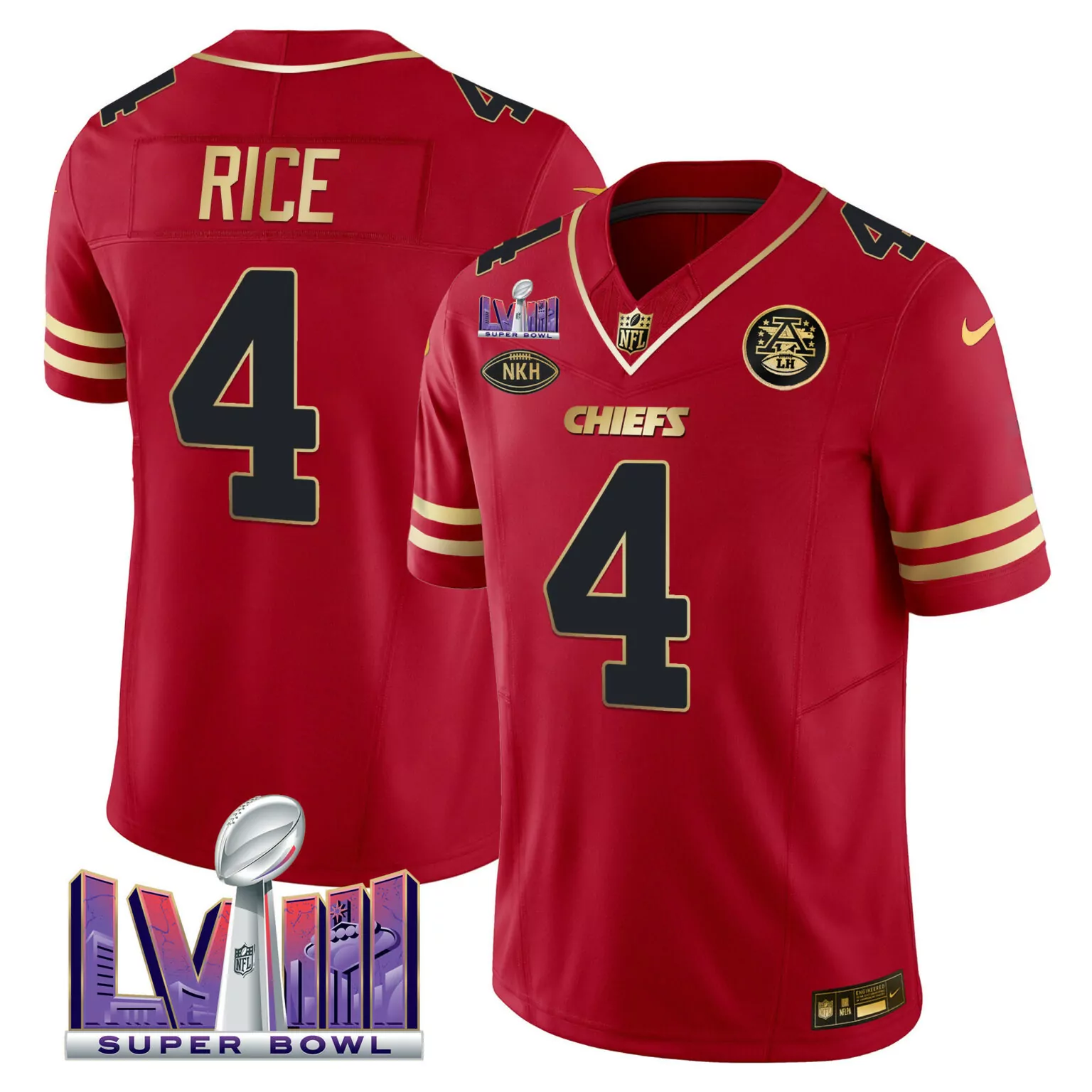 Rashee Rice 4 Chiefs Jersey Red Super Bowl Lviii Men Gold Black v2 All Stitched