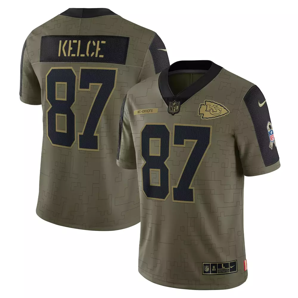 Travis Kelce 87 Jersey Olive Green Salute To Service Kansas City Chiefs Player's Association