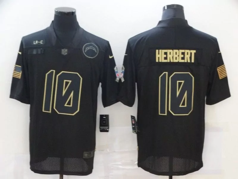 Justin Herbert 10 Chargers Jersey Black Salute To Service Us Flag Playoff Men Authentic