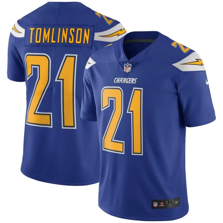 Ladainian Tomlinson 21 Chargers Jersey Royal Blue Men Yellow White Vapor Retired
