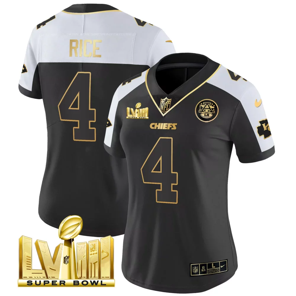 Rashee Rice 4 Chiefs Jersey Black Super Bowl Lviii Women Player White Gold Alternate