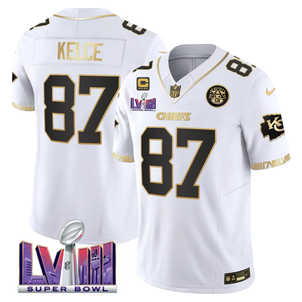 Travis Kelce 87 Jersey White Super Bowl Lviii Kansas City Chiefs Men Player Alternate