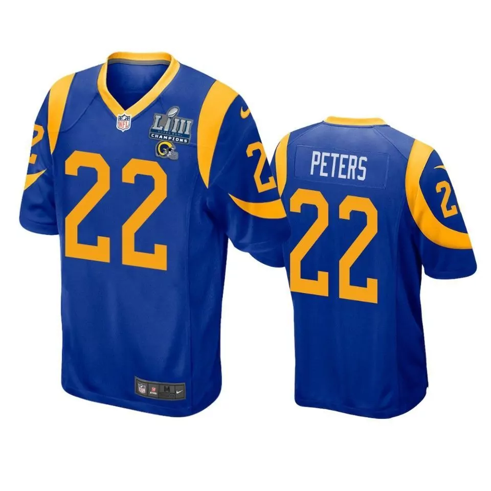 Marcus Peters 22 Rams Jersey Blue Super Bowl Lvi Champions Men On-field Yellow Game