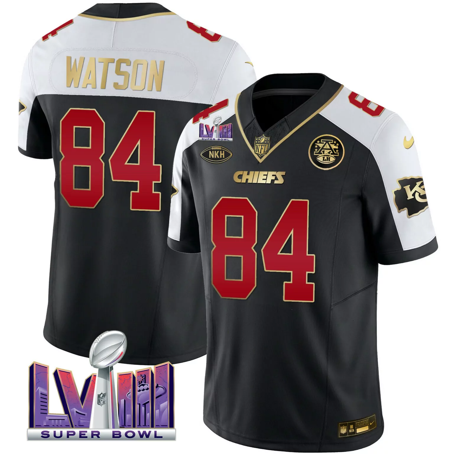 Justin Watson 84 Chiefs Jersey Black Super Bowl Lviii Nkh Men Alternate Split Design