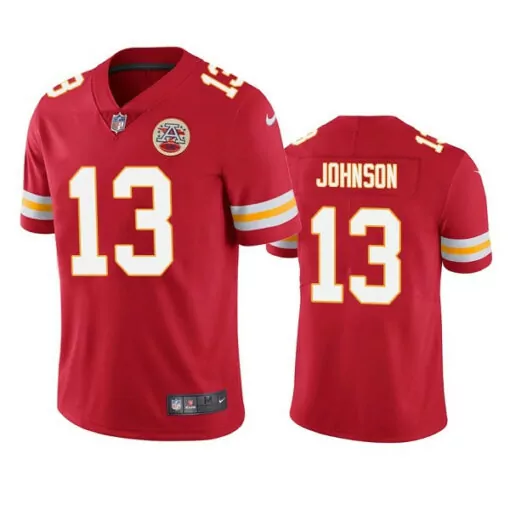 Emmett Johnson 13 Jersey Red Kansas City Chiefs Men Player White Yellow Vapor Stitched