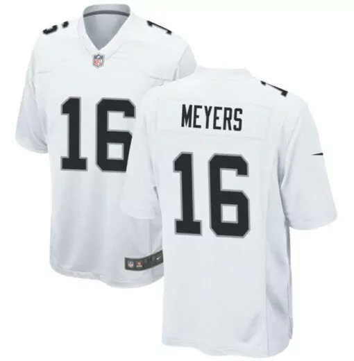 Jakobi Meyers 16 Raiders Jersey White Men Replica Black Stitched Game
