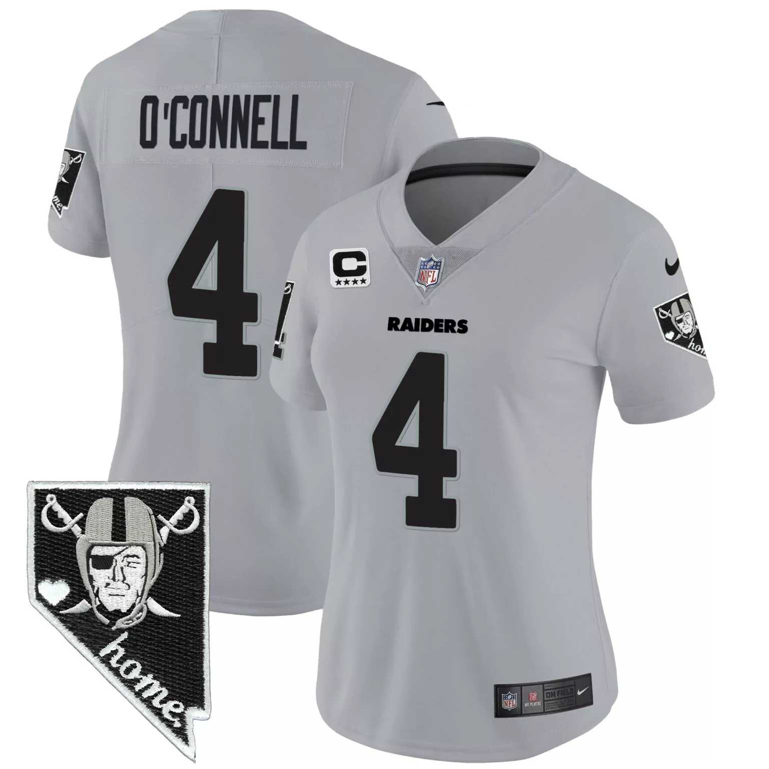 Aidan Oconnell 4 Raiders Jersey Silver Nevada Home 2023 Women Player Black All Stitched