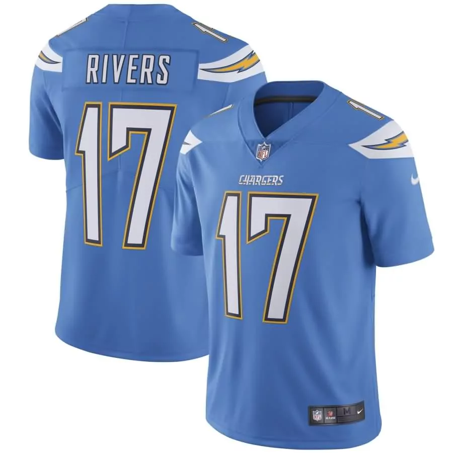 Philip Rivers 17 Chargers Jersey Light Blue Men Standard White Yellow Vapor Limited