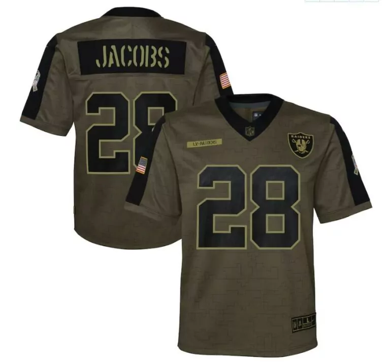 Josh Jacobs 28 Lv Raiders Jersey Olive Green American Flag Men Black Game