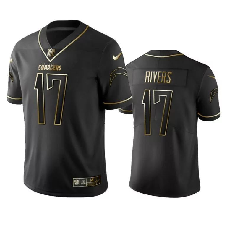 Philip Rivers 17 Jersey Black Los Angeles Chargers Men Player Gold Stitched