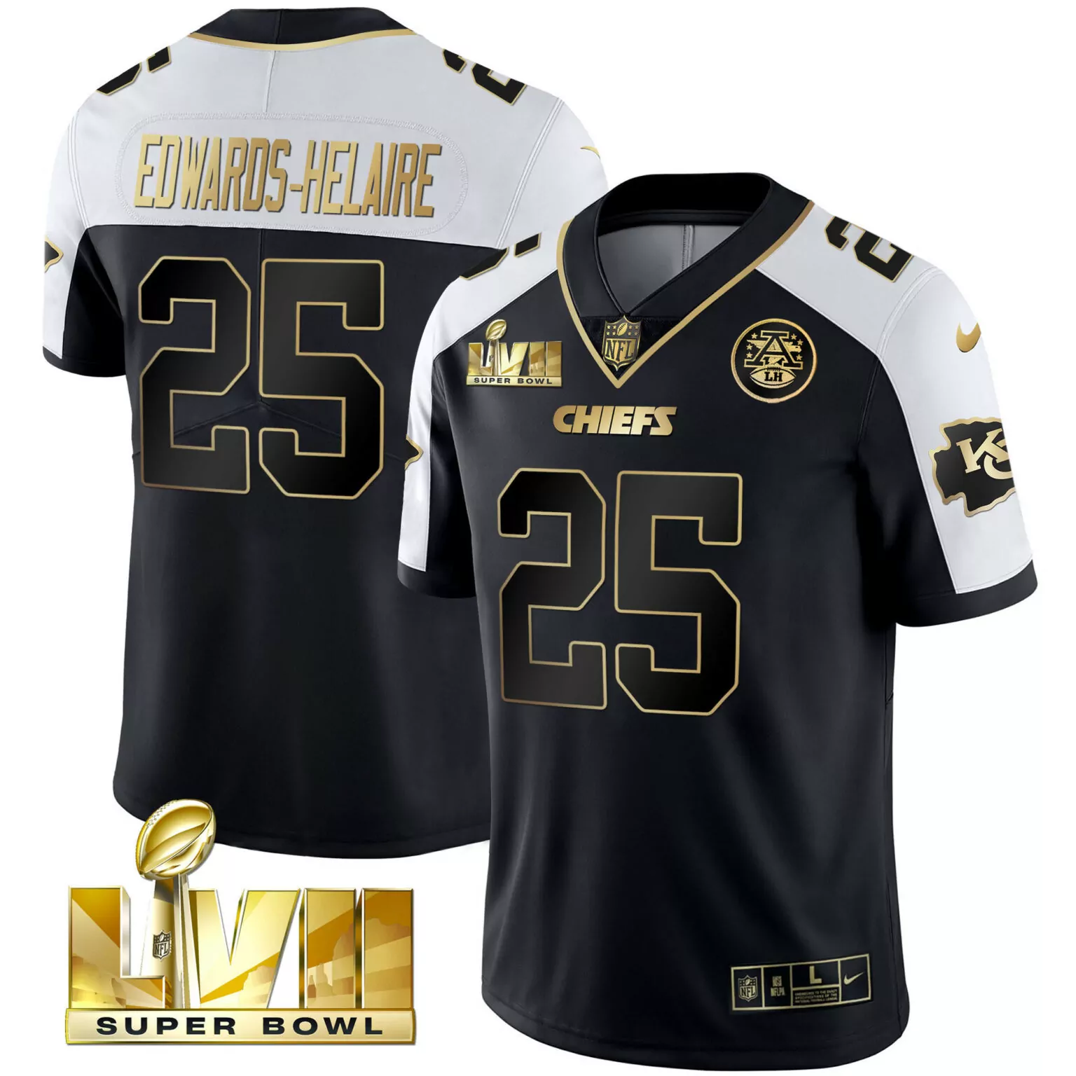 Clyde Edwards 25 Jersey Black Super Bowl Lvii Kansas City Chiefs Men Player Alternate