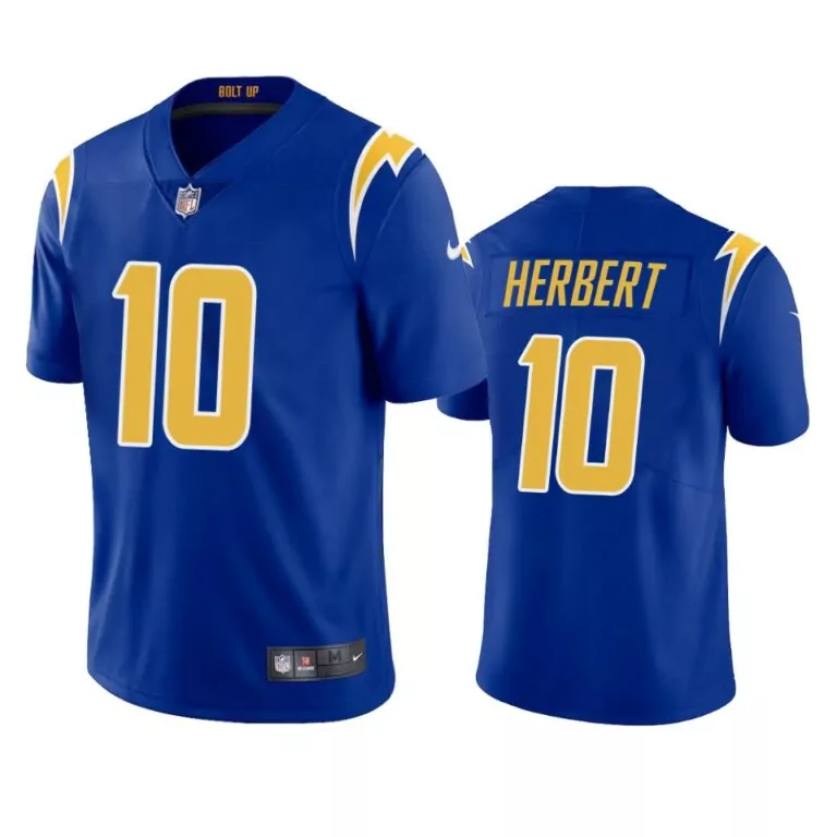 Justin Herbert 10 Jersey Blue Los Angeles Chargers Men Yellow White Alternate Vapor