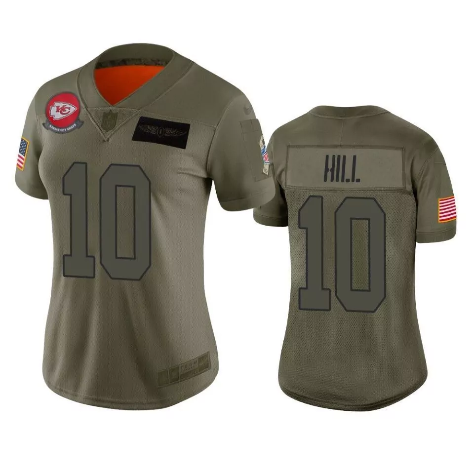Tyreek Hill 10 Kansas City Chiefs Jersey Olive Green Salute To Service American Flag