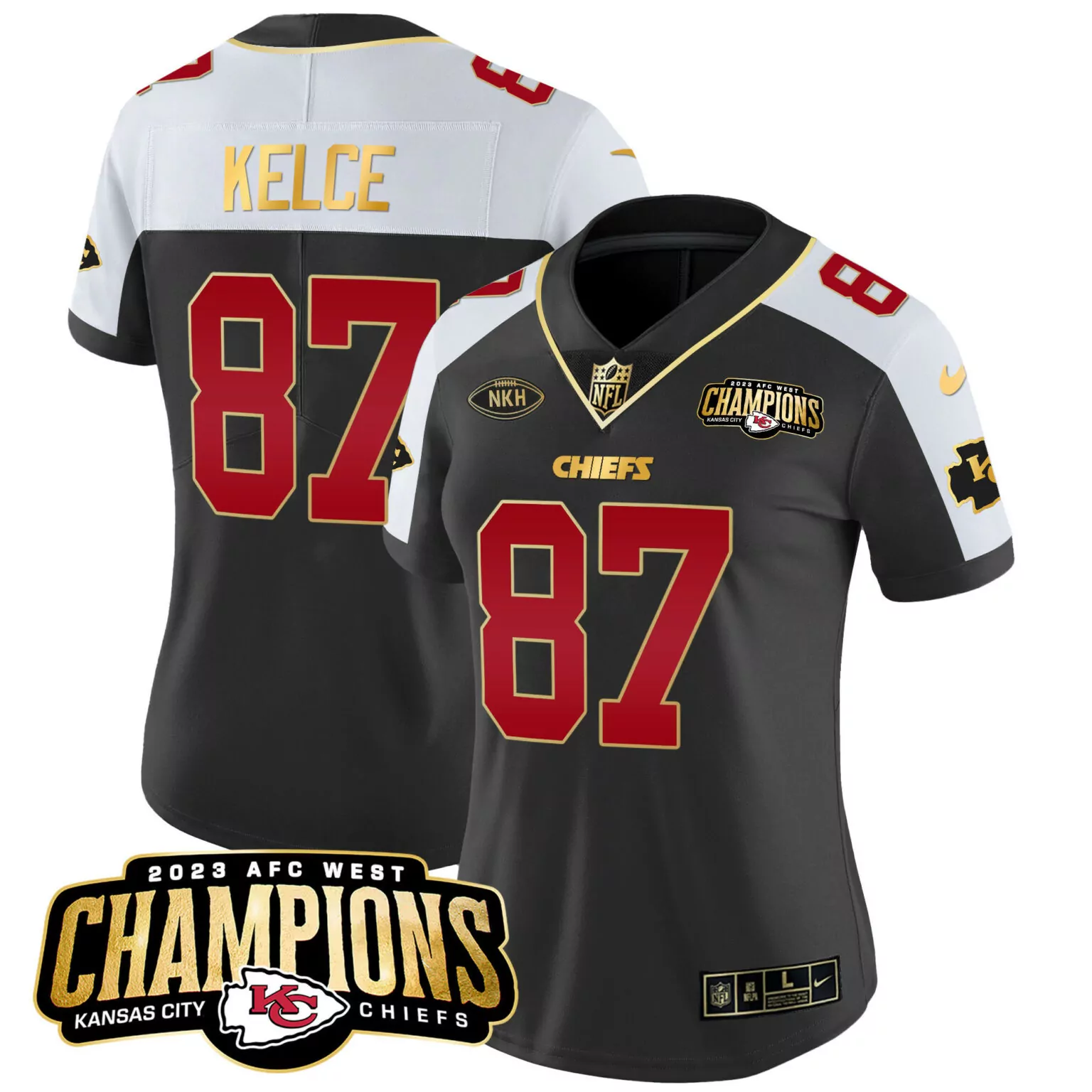 Travis Kelce 87 Chiefs Jersey Black 2023 AFC West Champions Men Standard Alternate