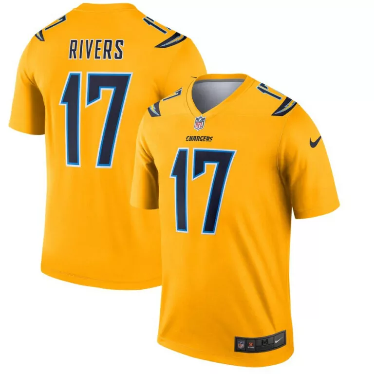 Philip Rivers 17 Chargers Jersey Yellow Men Navy Blue Light