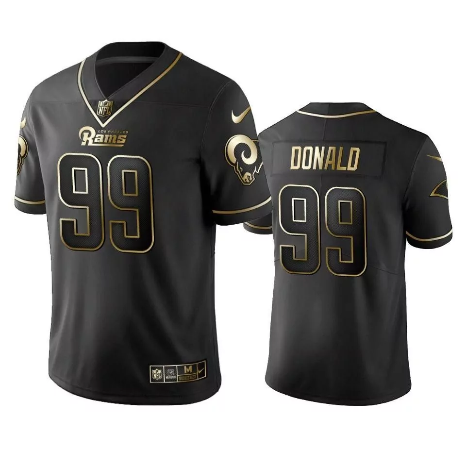 Aaron Donald 99 Los Angeles Rams Jersey Black Men Standard Gold Vapor Limited