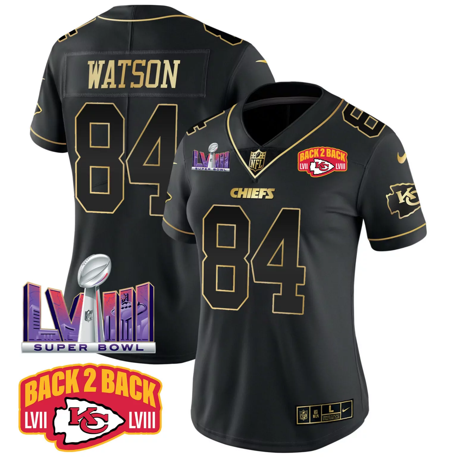 Justin Watson 84 Chiefs Jersey Black Super Bowl Champions Lvii Lviii 2023 Men NFL