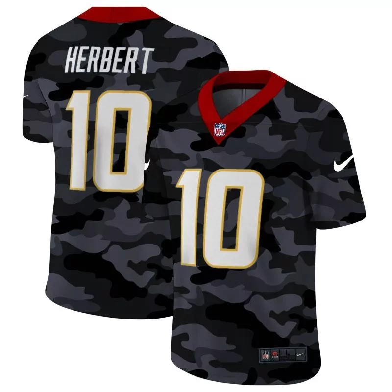 Justin Herbert 10 Jersey Black Los Angeles Chargers Men Camouflage Custom Design