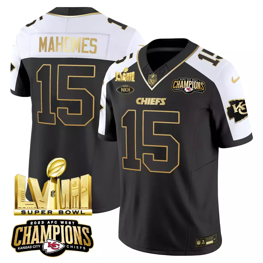 Patrick Mahomes 15 Jersey Black Super Bowl Lvii Champions Kansas City Chiefs 2023 AFC West Nkh