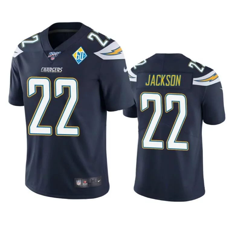 Justin Jackson 22 Chargers Jersey Navy 60th Anniversary Men Yellow White Vapor