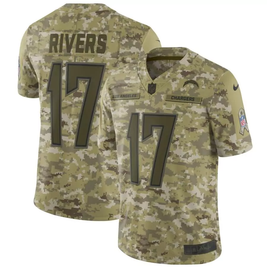 Philip Rivers 17 Chargers Jersey Camouflage Men Digital Custom Design Olive Green
