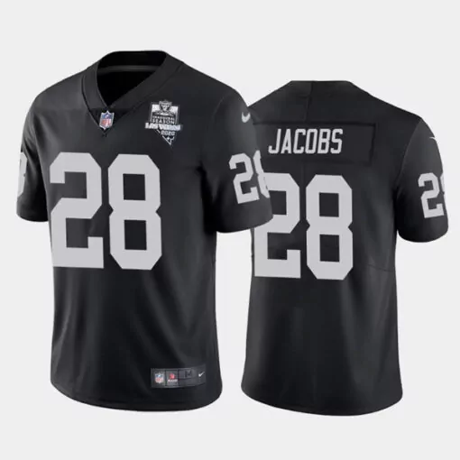 Josh Jacobs 28 Las Vegas Raiders Jersey Black 100 Season Men Standard White Vapor