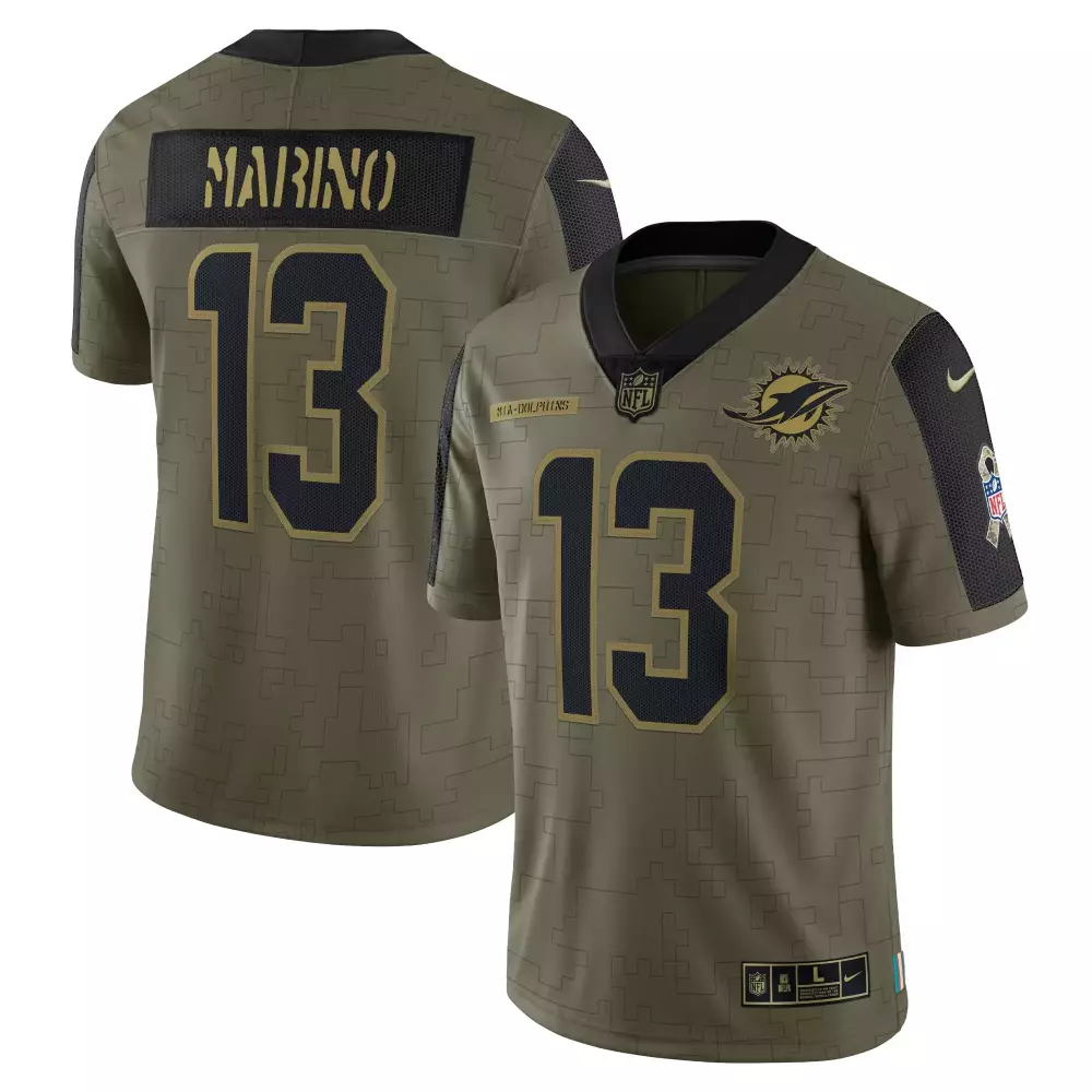 Dan Marino 13 Dolphins Jersey Olive Green Salute To Service Men Full Custom Design