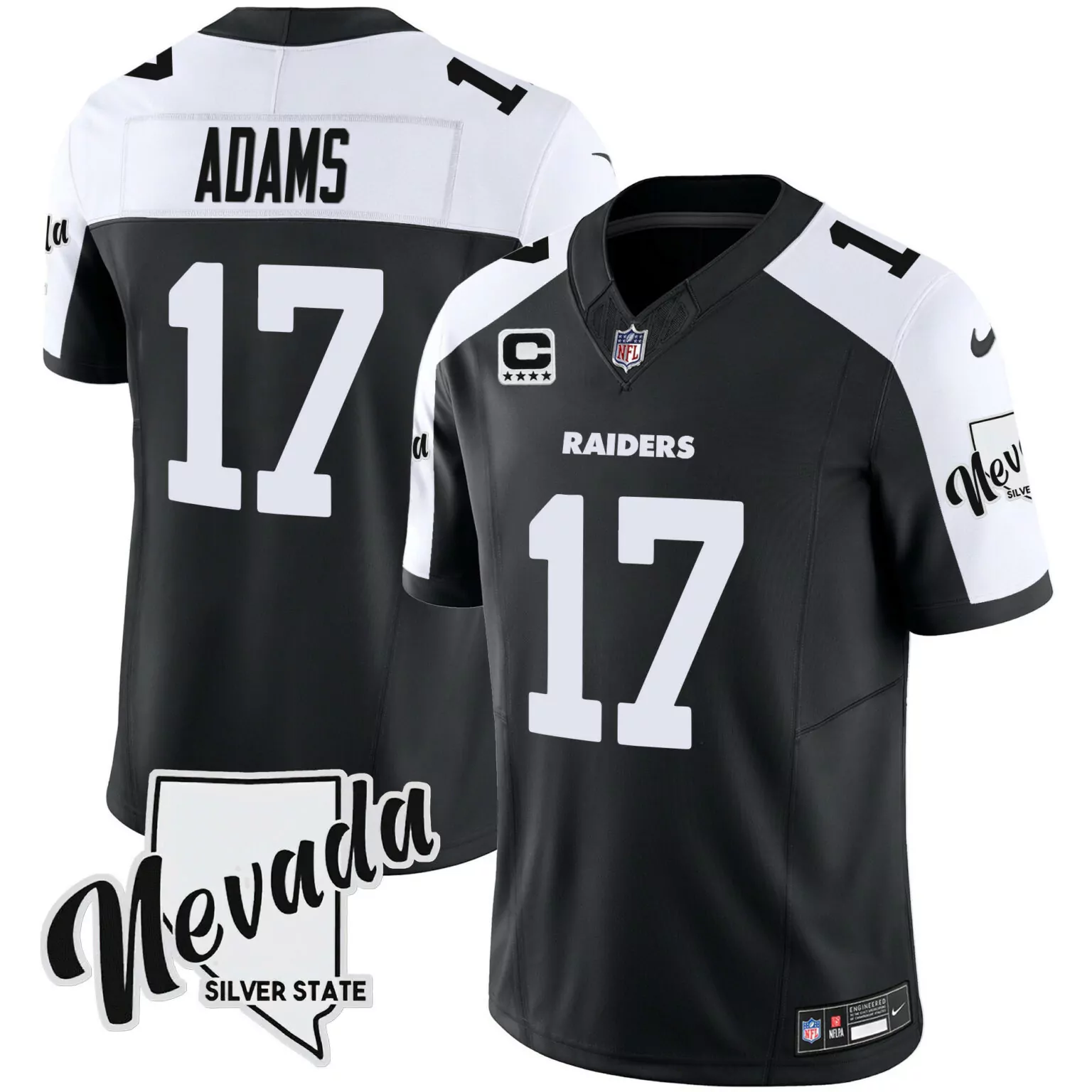 Davante Adams 17 Raiders Jersey Black Men Standard White Alternate All Stitched