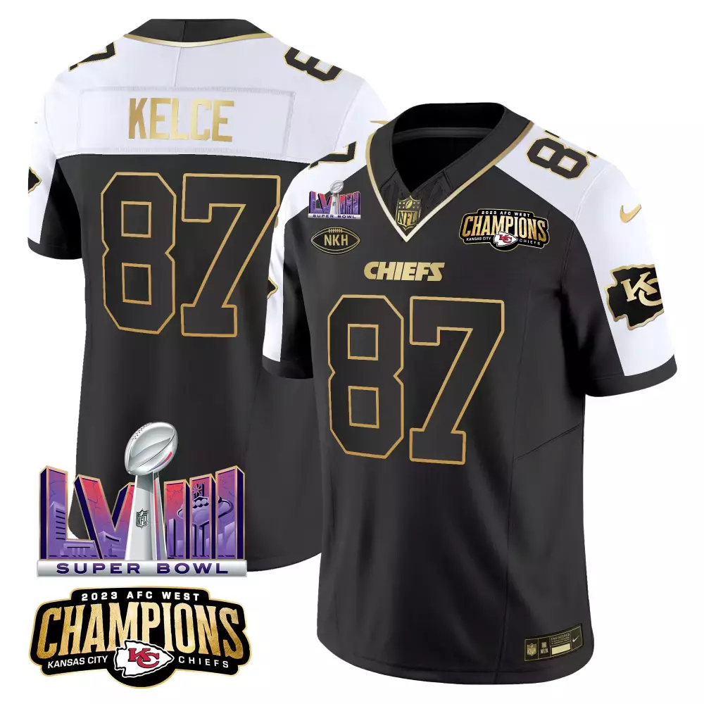 Travis Kelce 87 Jersey Black Kansas City Chiefs Super Bowl Lvii 2023 AFC West Champions