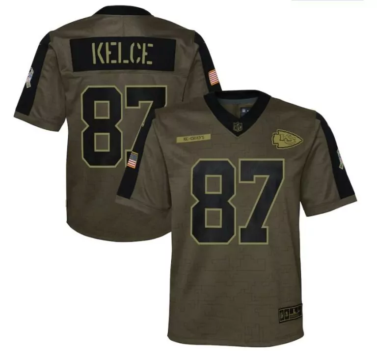 Travis Kelce 87 Jersey Olive Green Kansas City Chiefs American Flag Men NFL Black