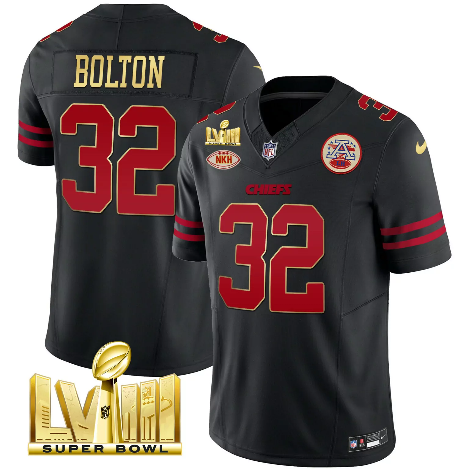 Nick Bolton 32 Chiefs Jersey Black Super Bowl Lvii Nkh Men Red Gold v2 All Stitched
