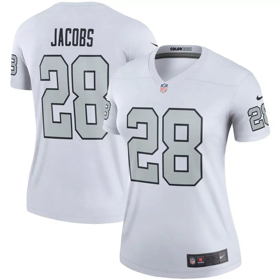 Josh Jacobs 28 Raiders Jersey White Women Color Rush Alternate Black Silver