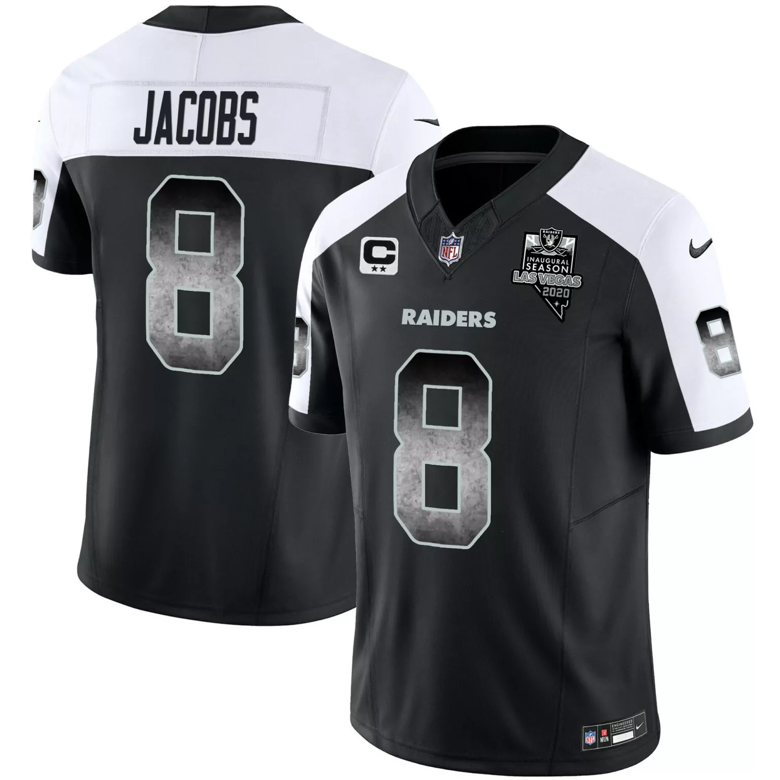 Josh Jacobs 8 Raiders Jersey Black Inaugural Season Las Vegas 2020 Men Player White