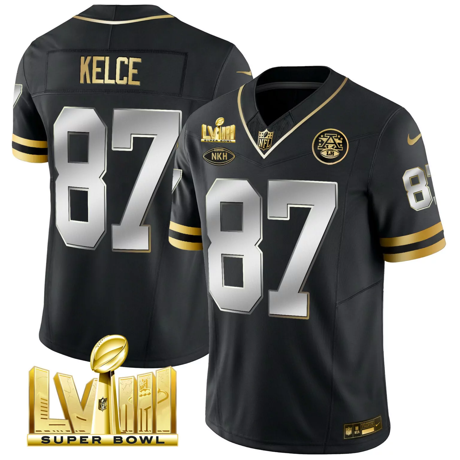Travis Kelce 87 Jersey Black Super Bowl Lvii Kansas City Chiefs Nkh Men Gold Silver