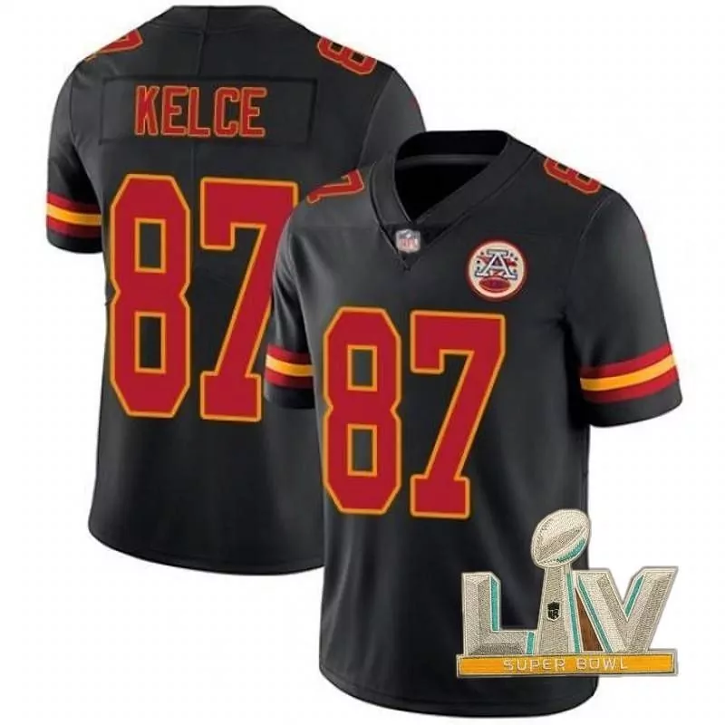 Travis Kelce 87 Jersey Black Super Bowl Lv Kansas City Chiefs Men Replica Red Yellow